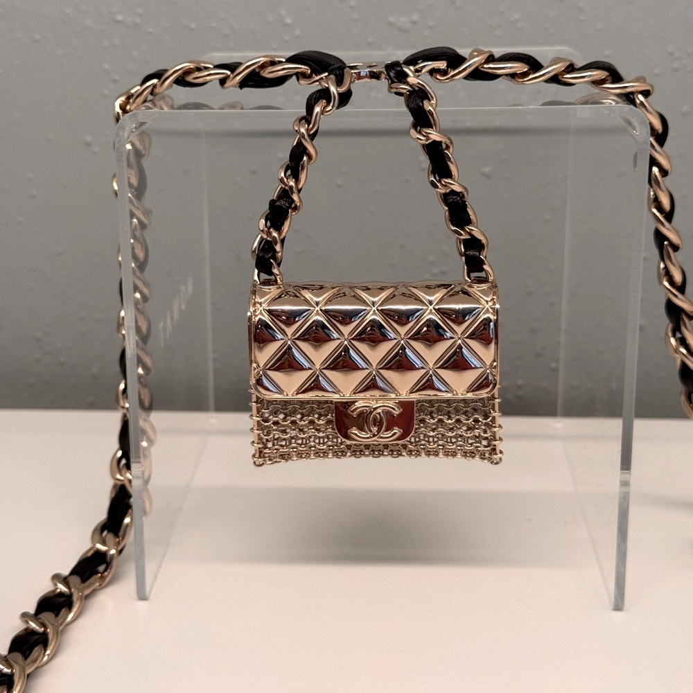 CHANEL Black Leather Chain Flap Bag Charm Belt